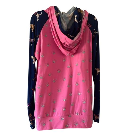 Simply Southern  Dog Print Double Hooded Pullover Top Pink  Woman Size Medium - Picture 3 of 12